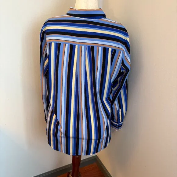 Nine West Striped Blouse Blue Multi-Color Women's Large - Picture 6 of 9